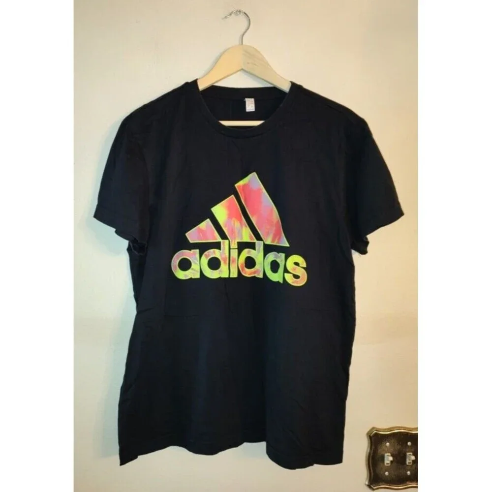 Men's Adidas Spell Out Black Cotton T Shirt Size Large